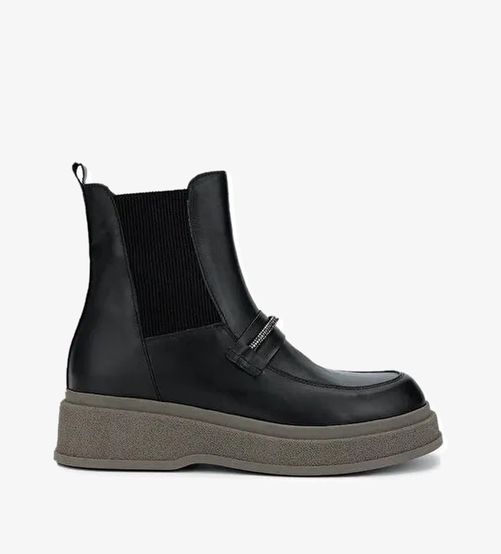 Tamer Tanca Kadın Hakiki Deri Siyah Deri Casual Bot - Görsel 1