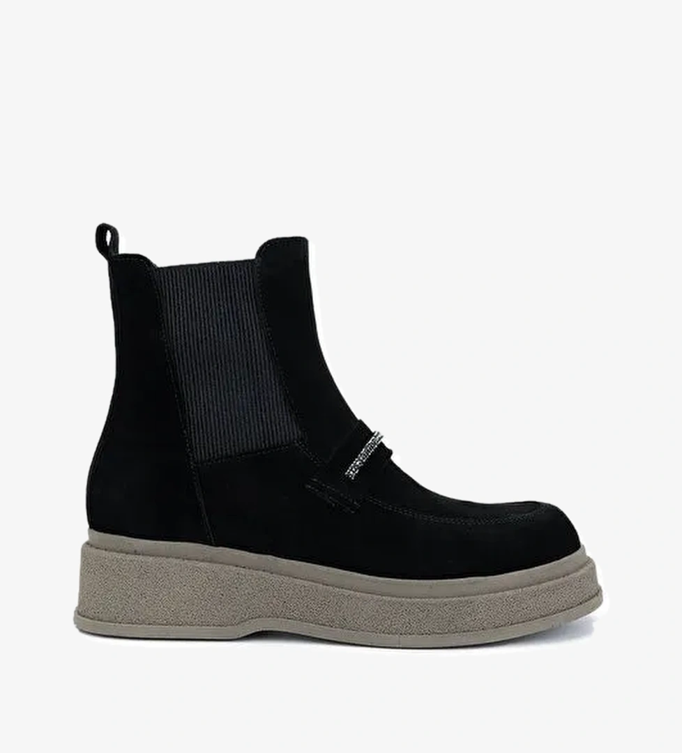 Tamer Tanca Kadın Hakiki Deri Siyah Süet Casual Bot - Görsel 1