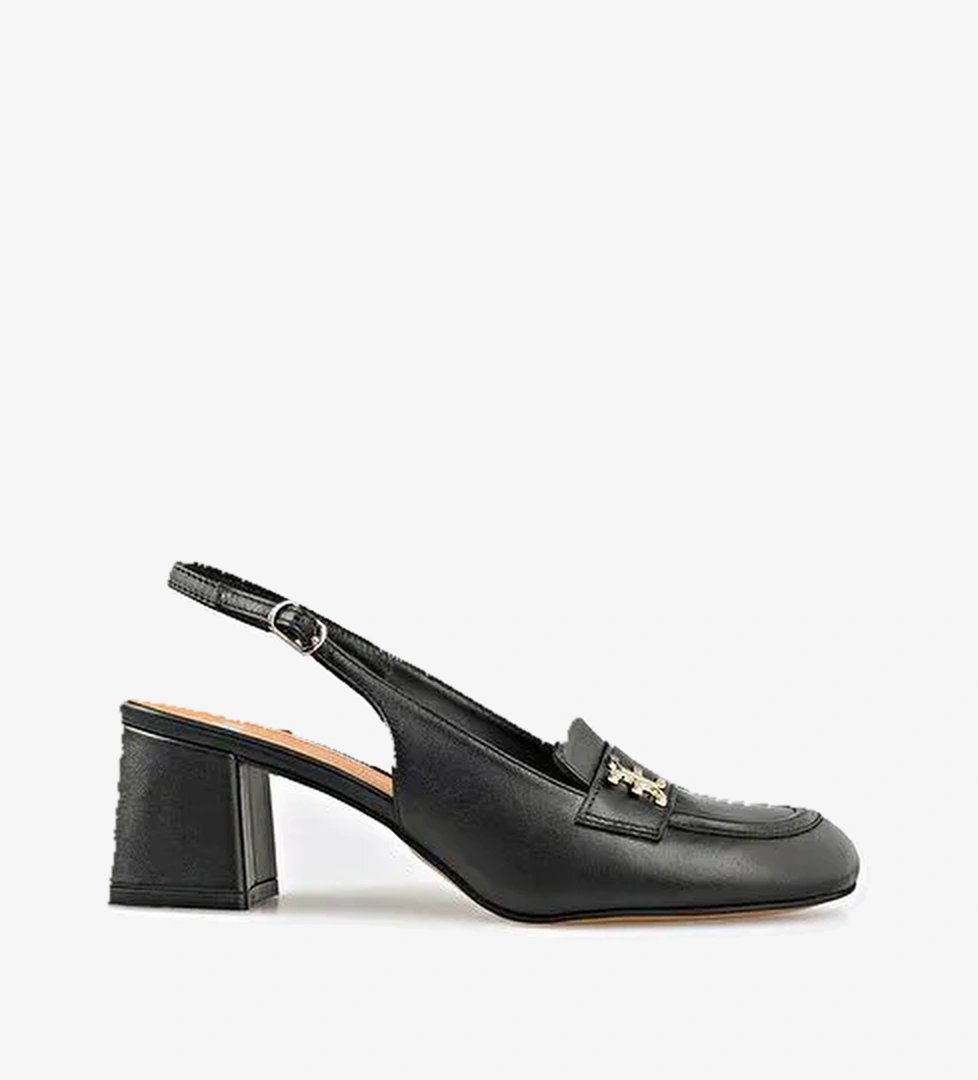 Siyah Deri Kadın Topuklu Ayakkabı - Görsel 1