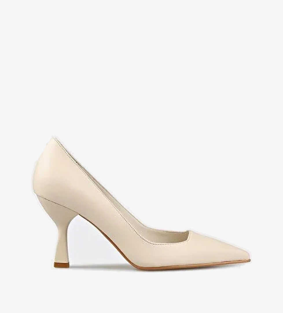 Ekru Deri Kadın Stiletto - Görsel 1