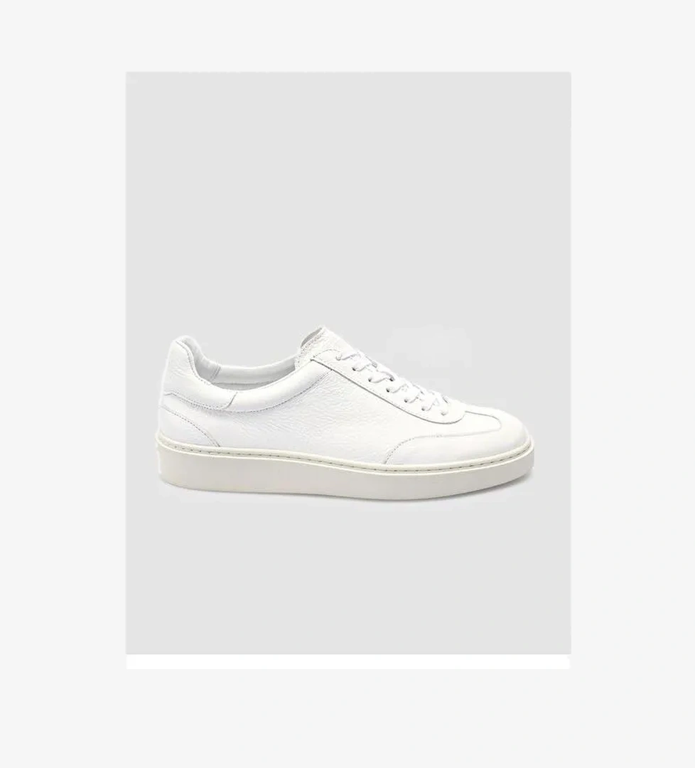 %100 Hakiki Deri Beyaz Erkek Spor Ayakkabı - Görsel 1