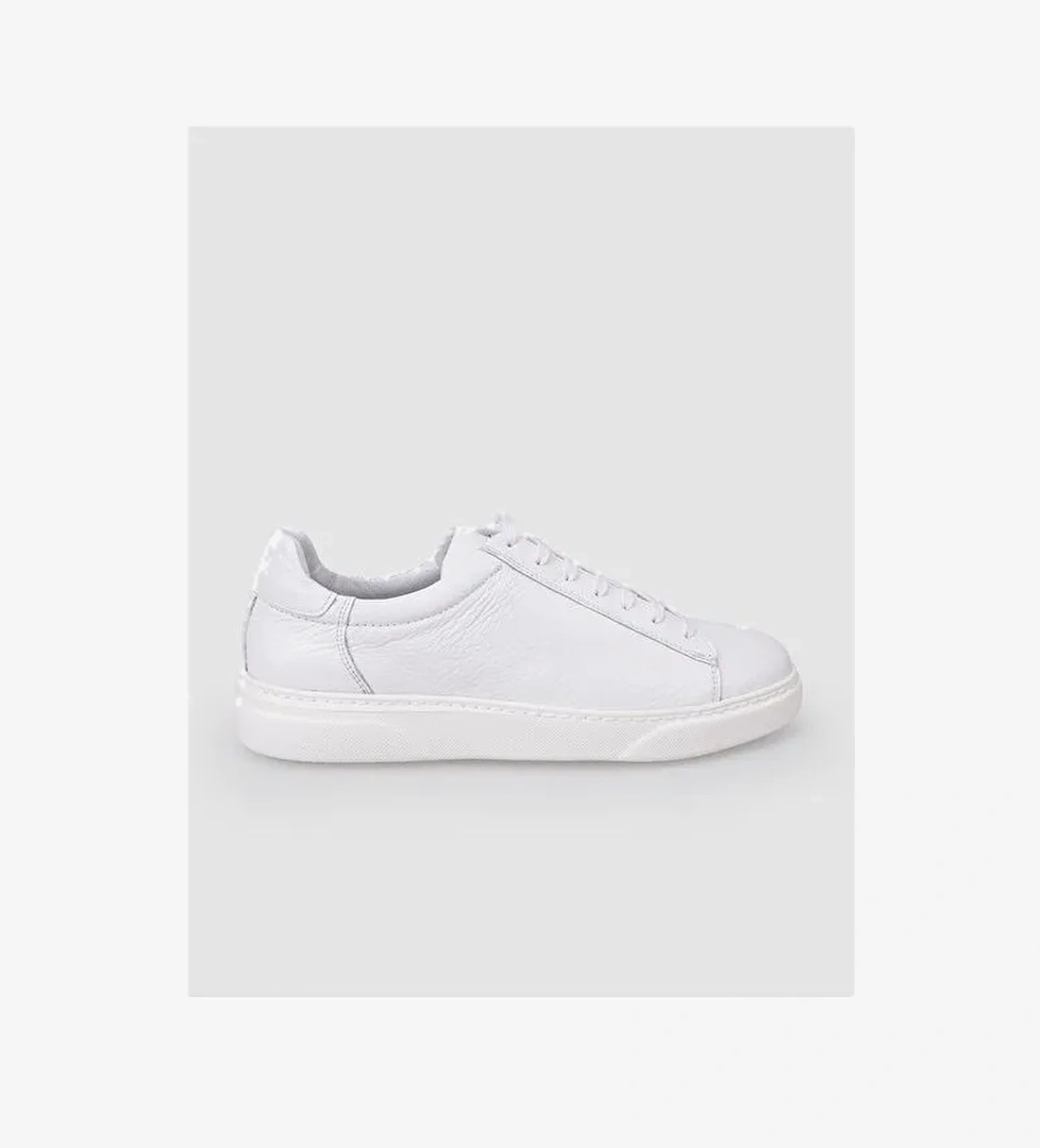 %100 Hakiki Deri Beyaz Erkek Spor Ayakkabı - Görsel 1