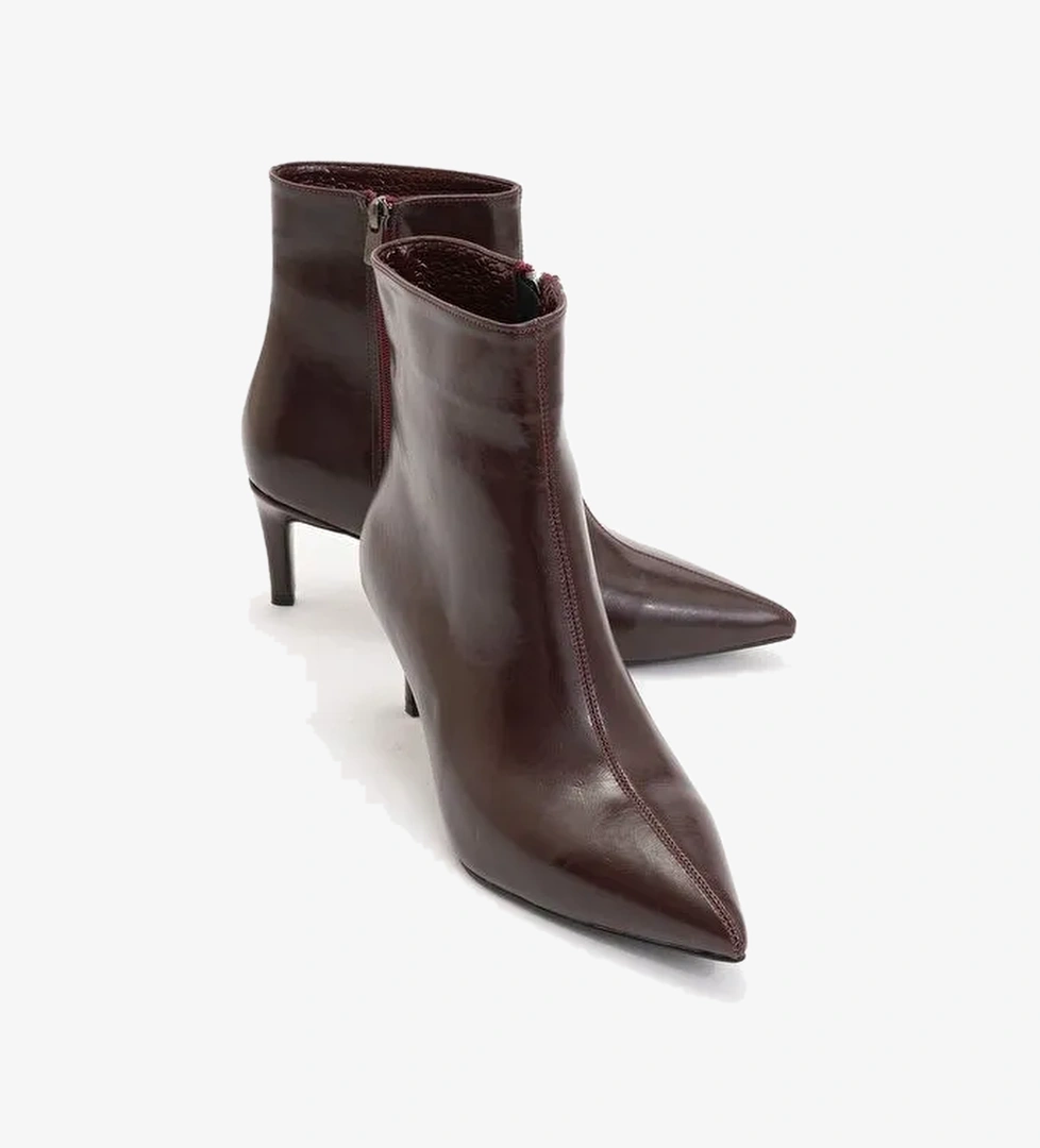 NOYA Bordo Cilt Sivri Burun Kadın İnce Topuklu Bot - Görsel 1