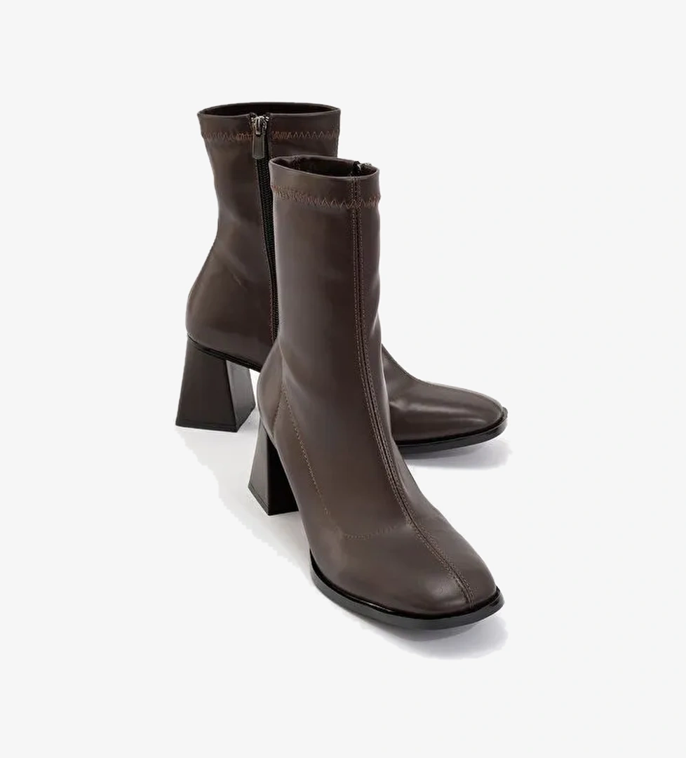 PLESA Koyu Kahverengi Kadın Kalın Topuklu Bot - Görsel 1