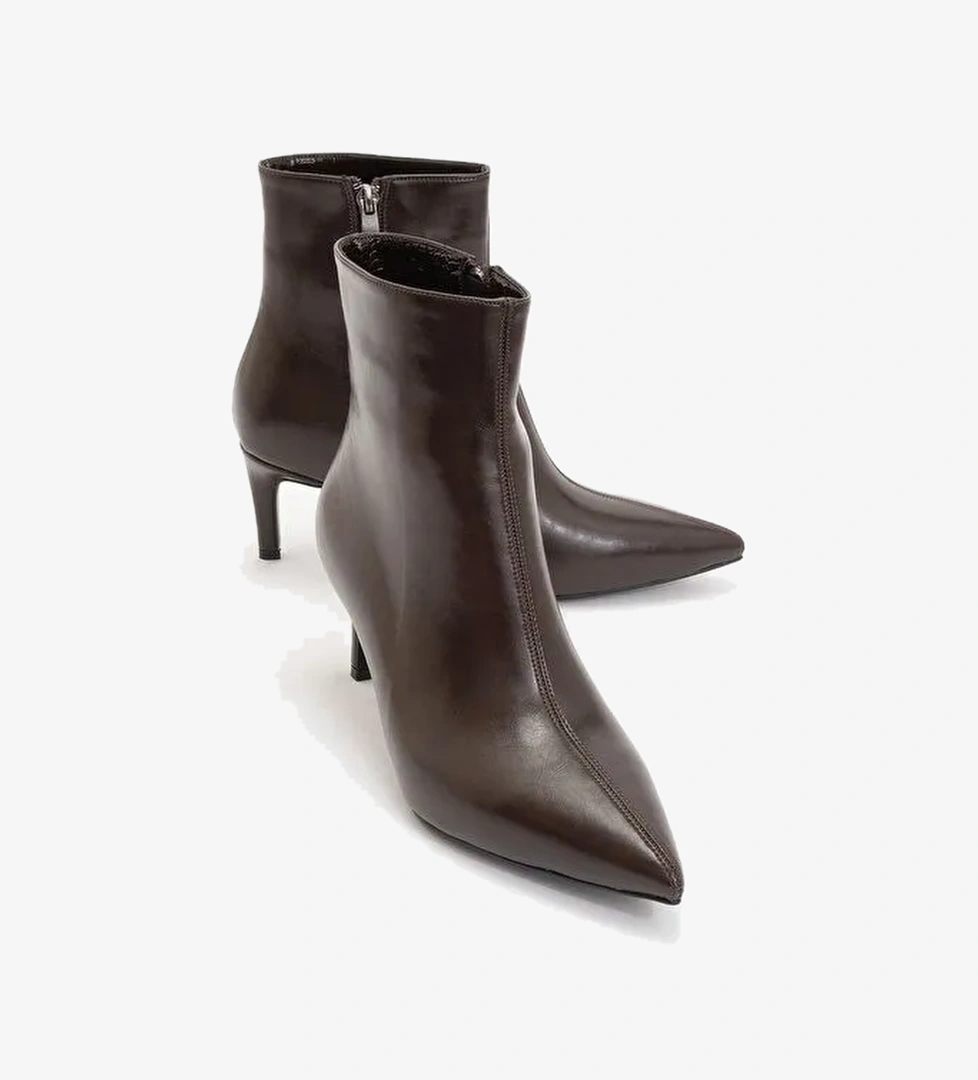 NOYA Kahverengi Cilt Sivri Burun Kadın İnce Topuklu Bot - Görsel 1