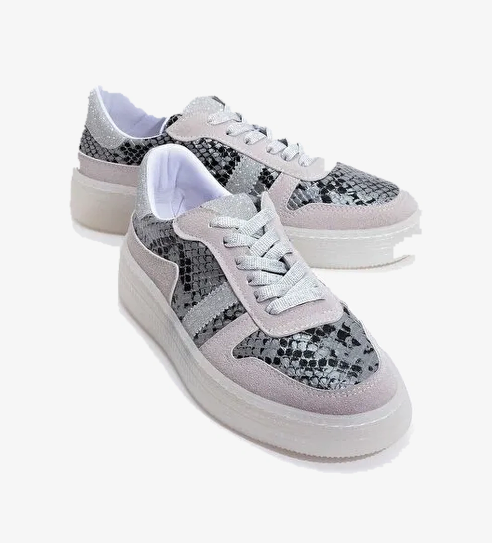 REXİE Gümüş Desenli Simli Kadın Spor Ayakkabı - Görsel 1