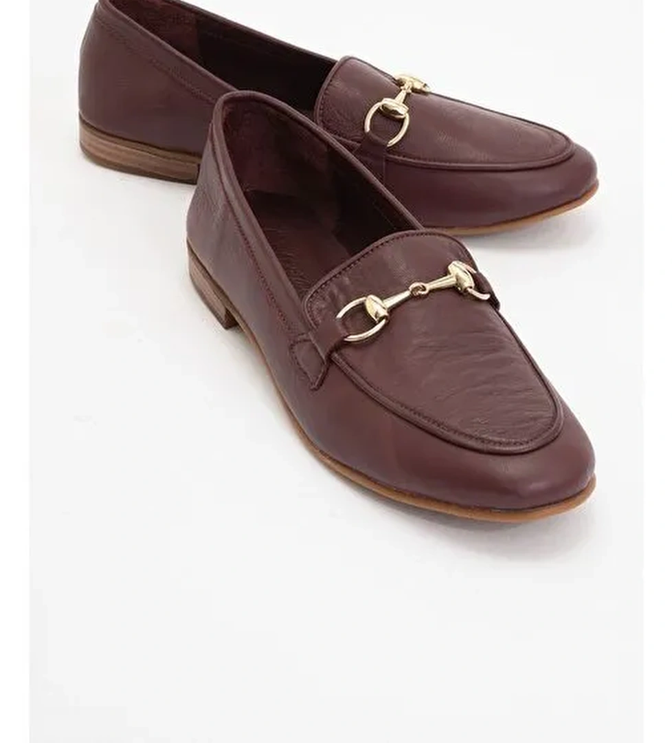 TREXIE Bordo Cilt Hakiki Deri Tokalı Kadın Loafer Ayakkabı - Görsel 1