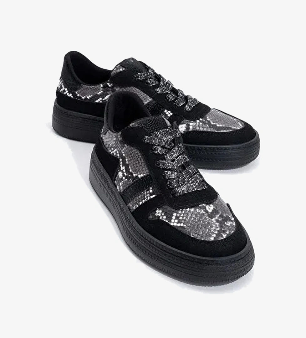 REXİE Siyah Desenli Simli Kadın Spor Ayakkabı - Görsel 1