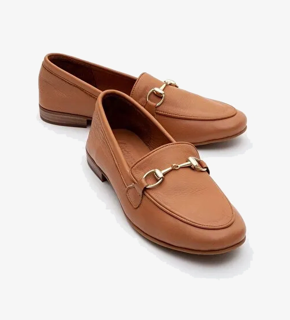 TREXIE Taba Cilt Hakiki Deri Tokalı Kadın Loafer Ayakkabı