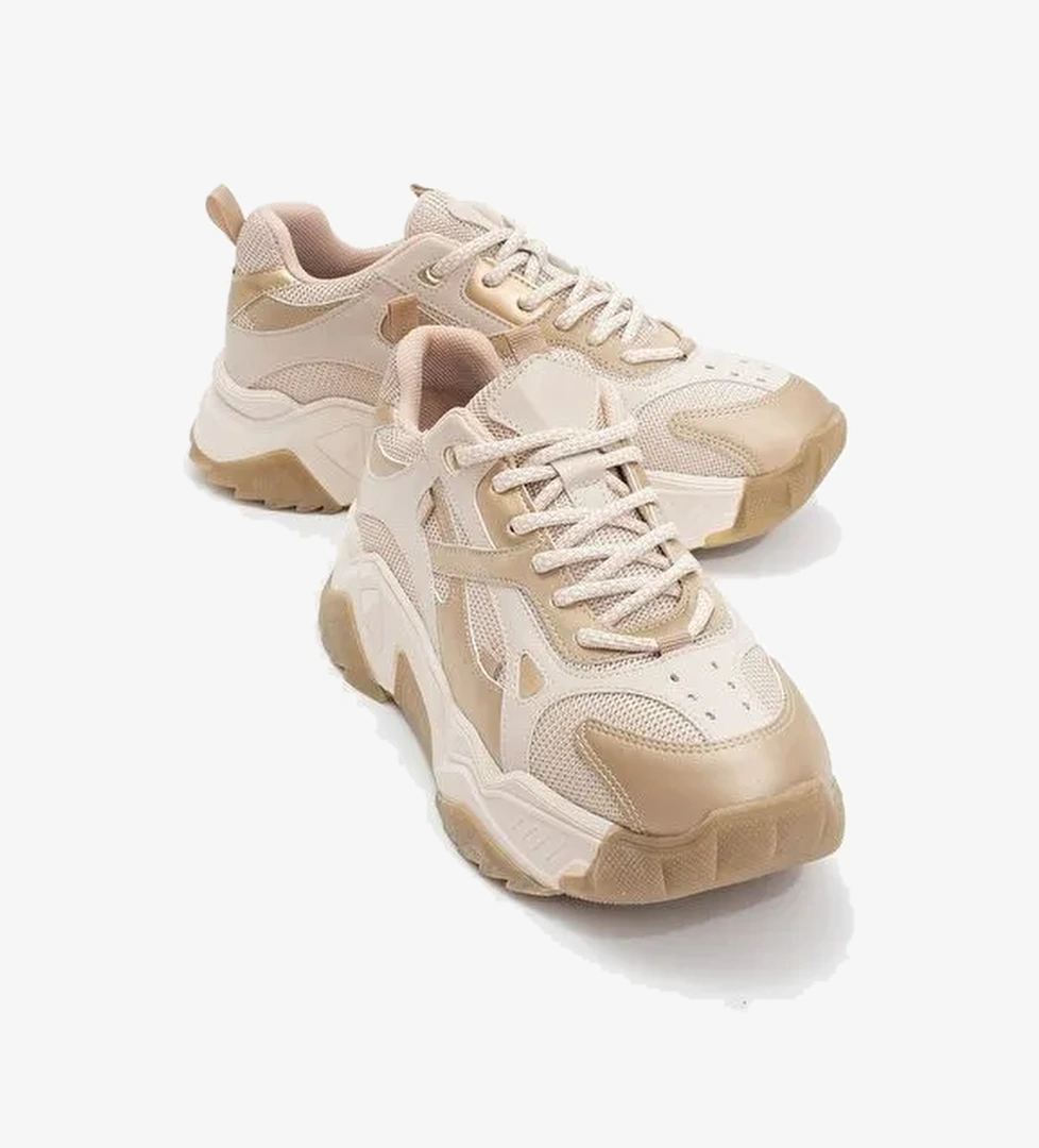 LECCE Bej Altın Kadın Spor Ayakkabı - Görsel 1