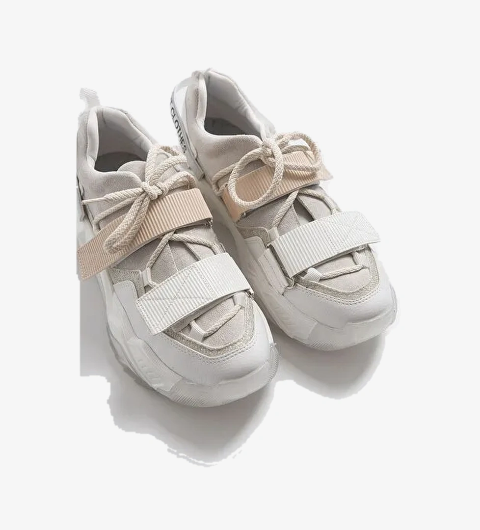 LULEN Beyaz Beyaz Rugan Sim Yazılı Cırtlı Kadın Spor Sneakers - Görsel 1