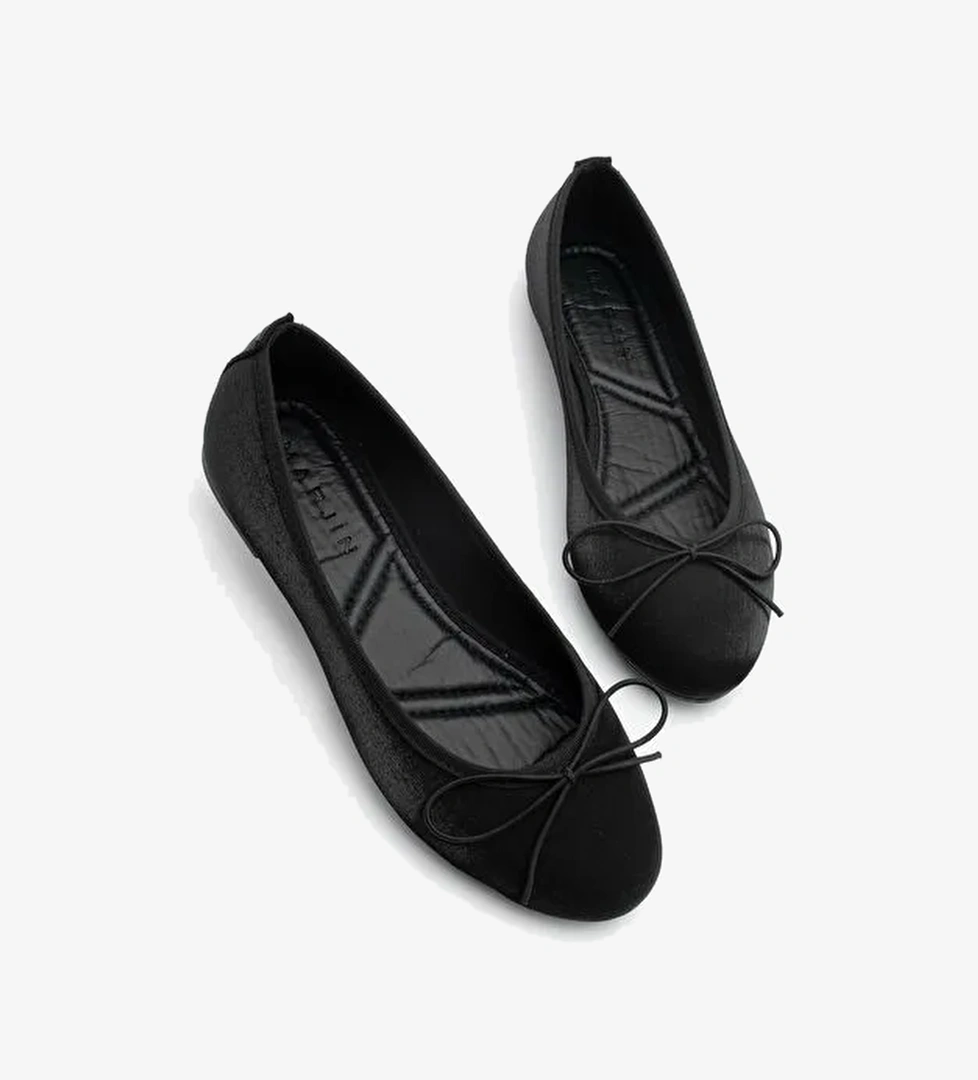 Kadın Fiyonk Detaylı Babet Tovran Siyah Saten - Görsel 1