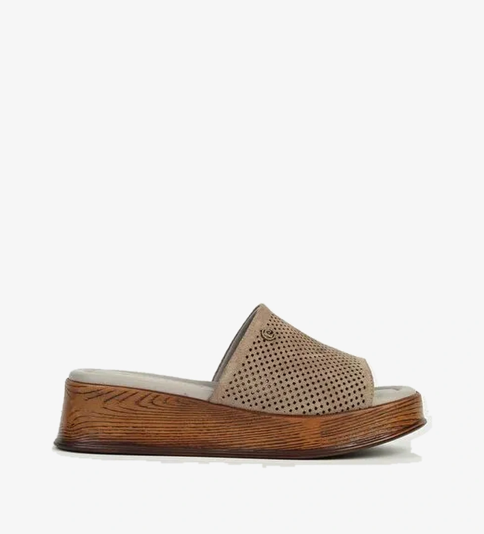 Pierre Cardin Deri Kadın Vizon Süet Terlik PC-7360 - Görsel 1