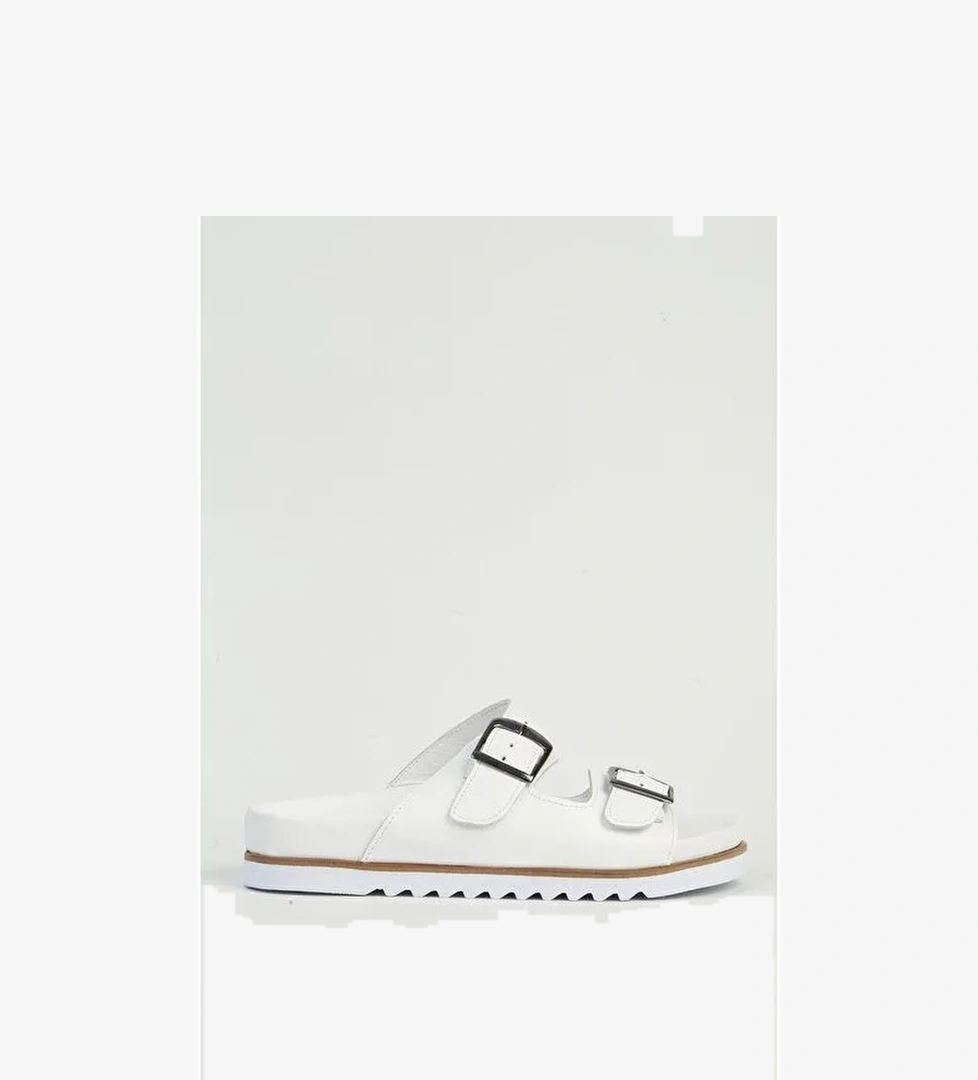 Pierre Cardin Hakiki Deri Kadın Beyaz Terlik PC-54607 - Görsel 1