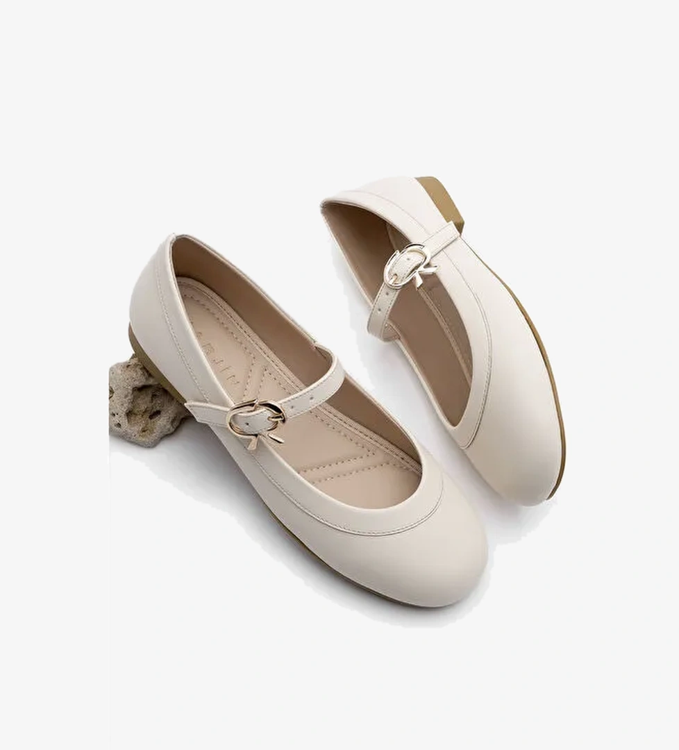 Kadın Tokalı Babet Meladi Ekru - Görsel 1