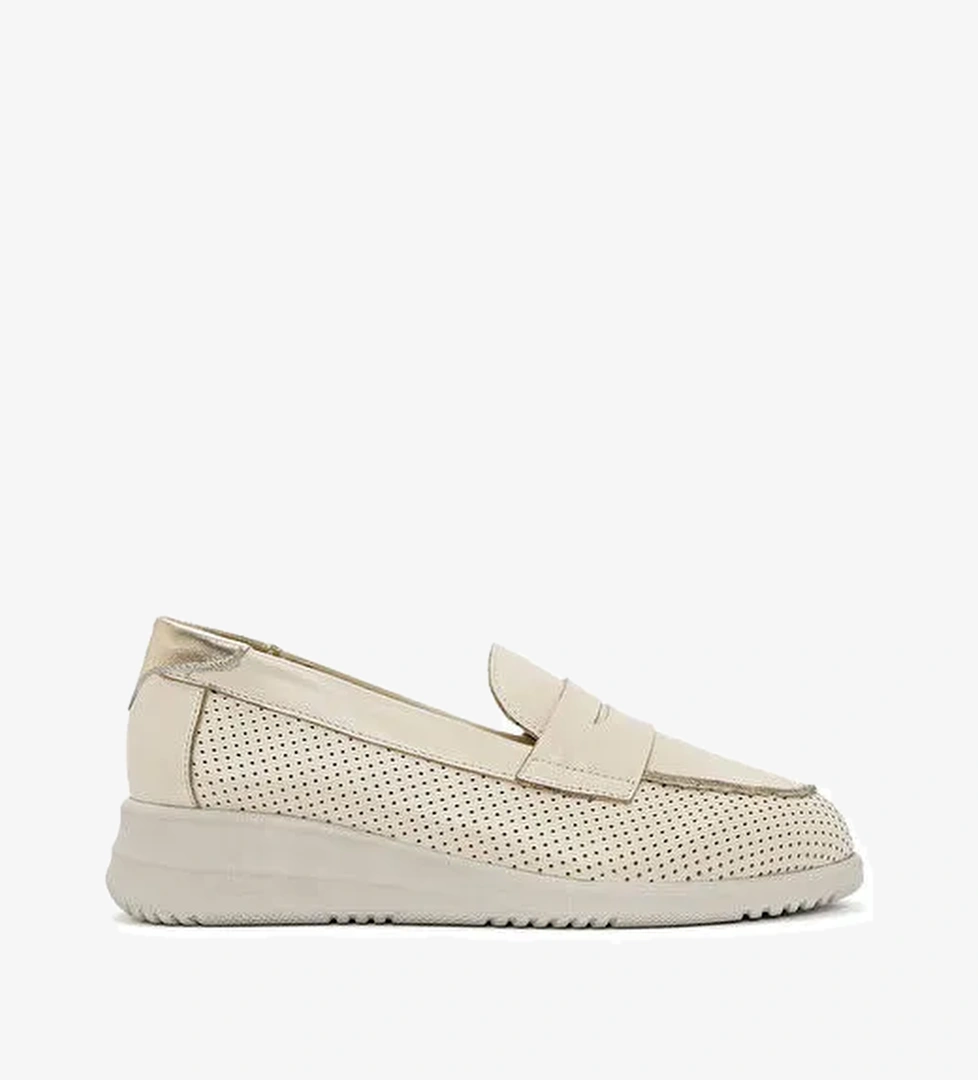 Kadın Krem Dolgu Topuklu Deri Comfort Loafer 25SFD411318 - Görsel 1