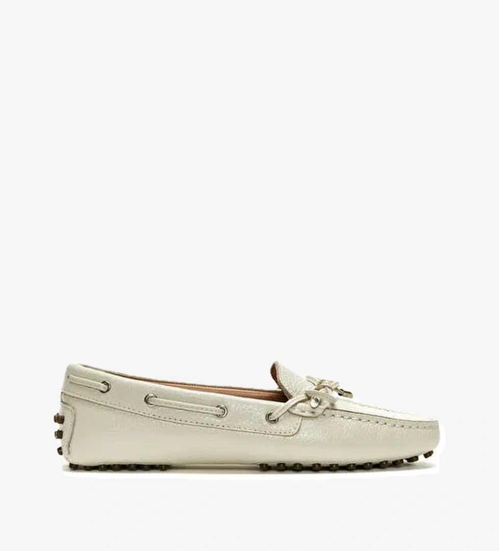 Kadın Krem Fiyonklu Deri Loafer 25SFD2904FT - Görsel 1