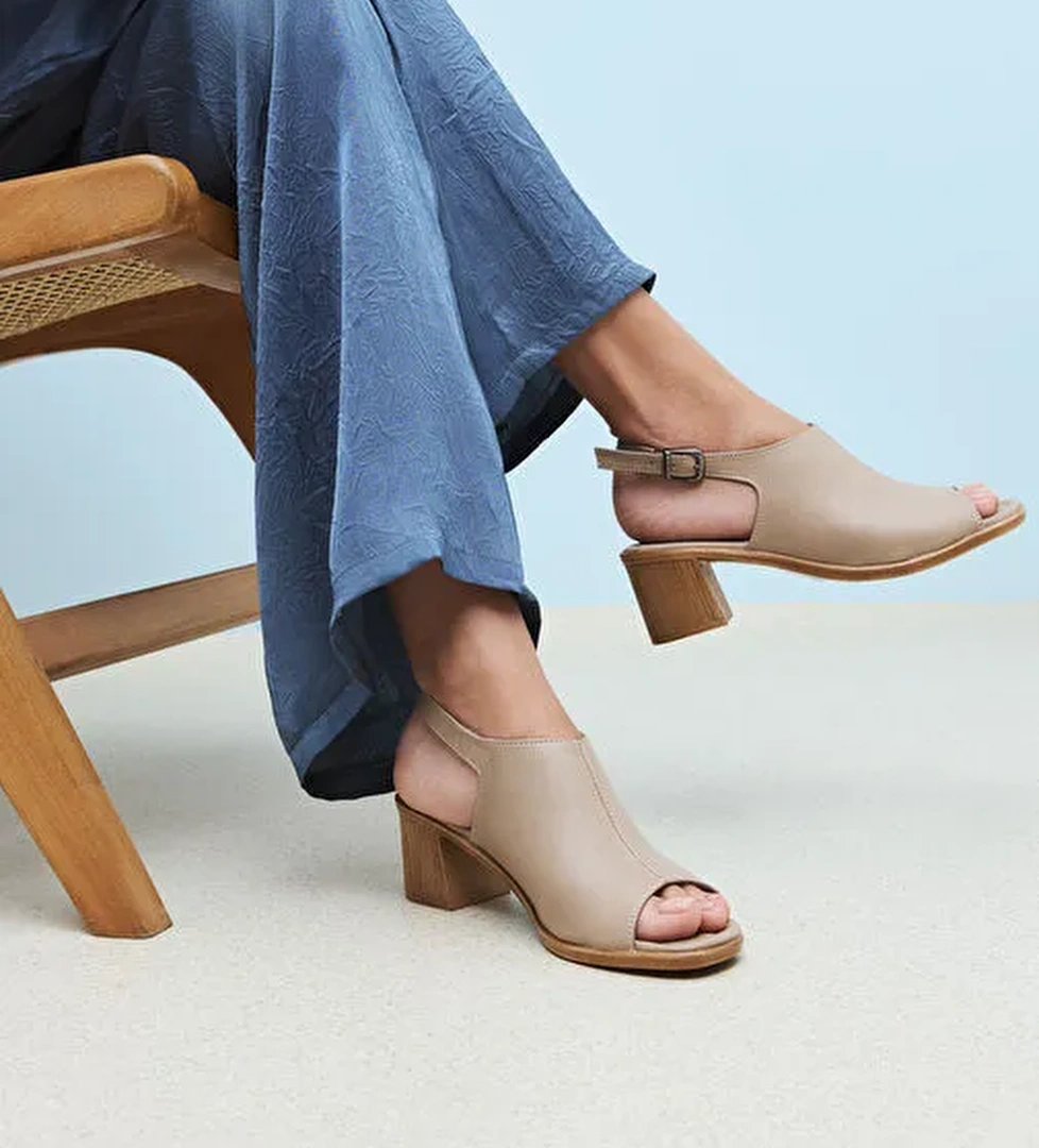 Ziya, Kadın Hakiki Deri Topuklu Sandalet 1511020Z2212 Bej - Görsel 1