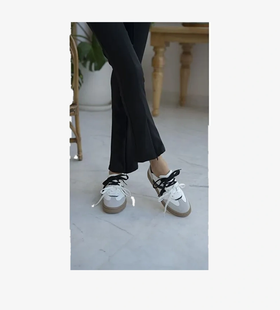 Wendel Beyaz-Siyah Hakiki Deri Spor Ayakkabı - Görsel 1