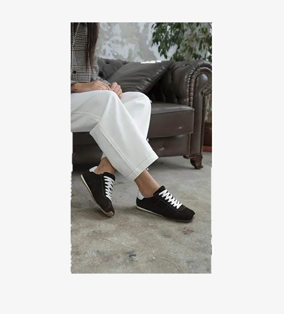 Embid Kahve Süet Hakiki Deri Spor Ayakkabı - Görsel 1