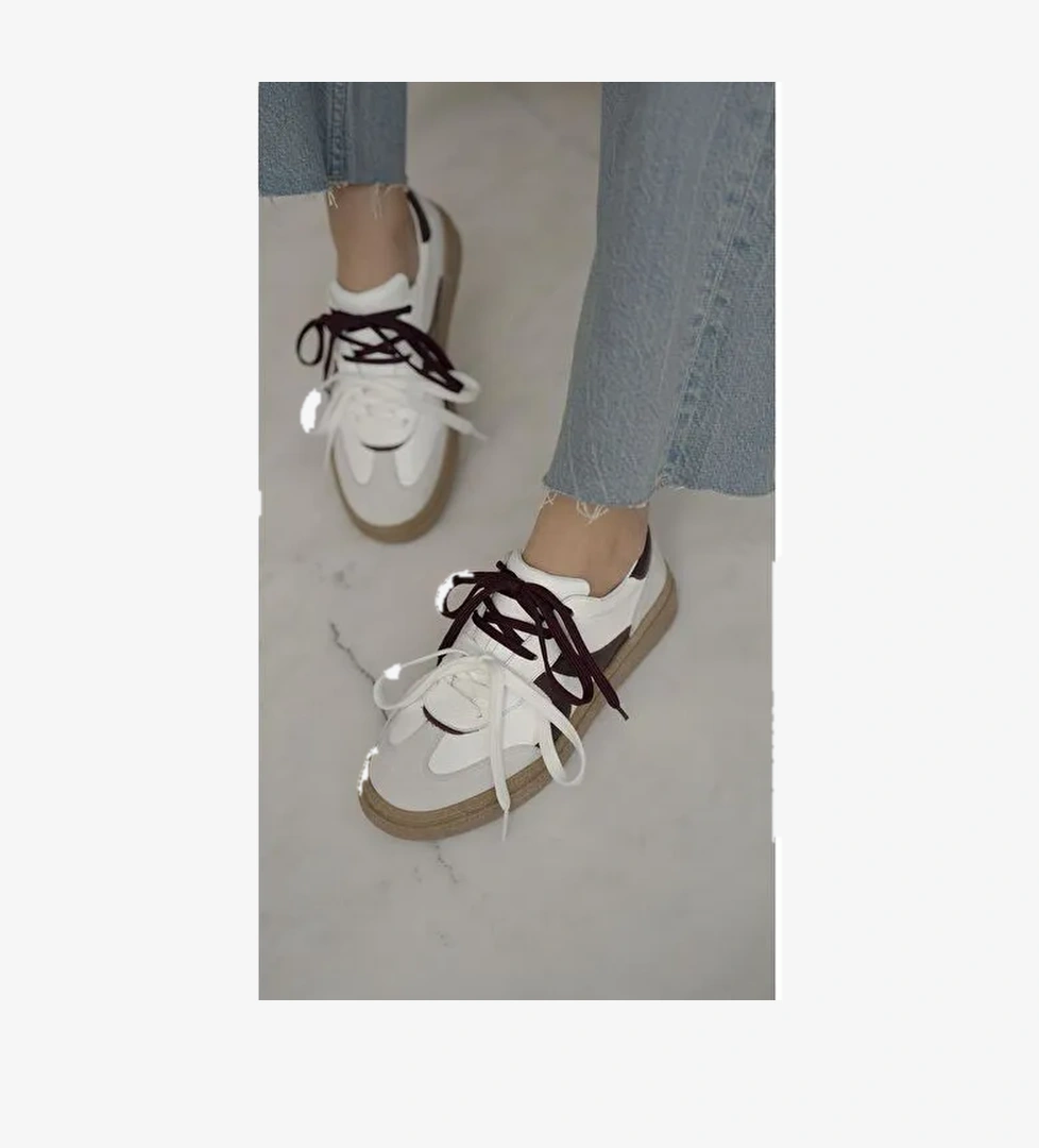 Wendel Beyaz-Bordo Hakiki Deri Spor Ayakkabı - Görsel 1