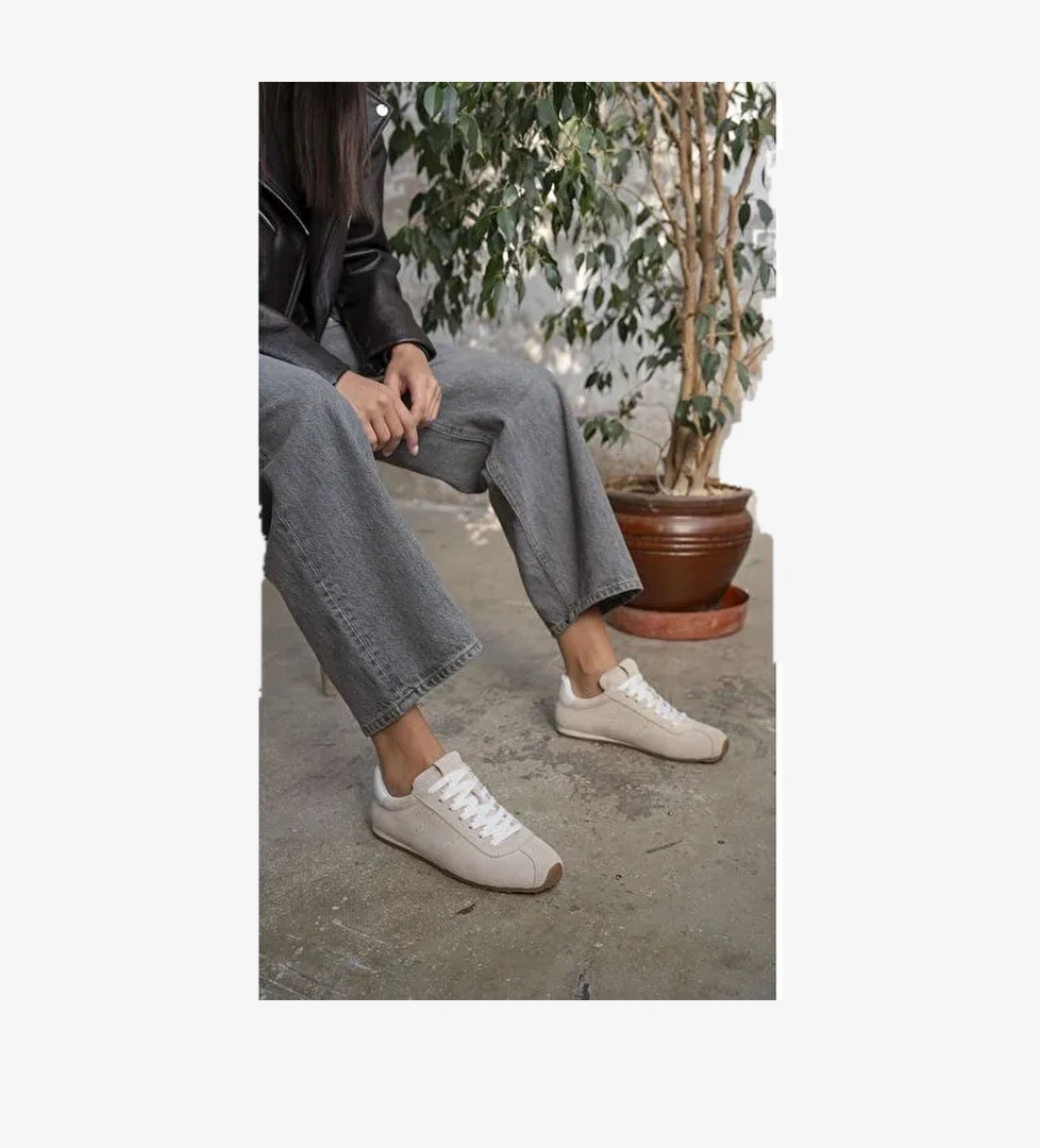 Embid Bej Süet Hakiki Deri Spor Ayakkabı - Görsel 1