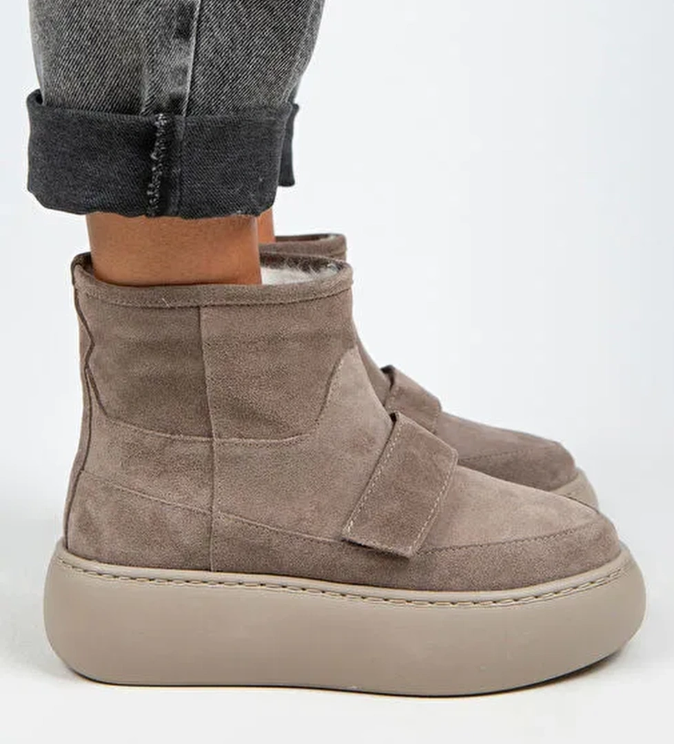 Manijero Ember Kadın Hakiki Deri Üstten Çırtlı İçi Kürklü Vizon Bot - Görsel 1