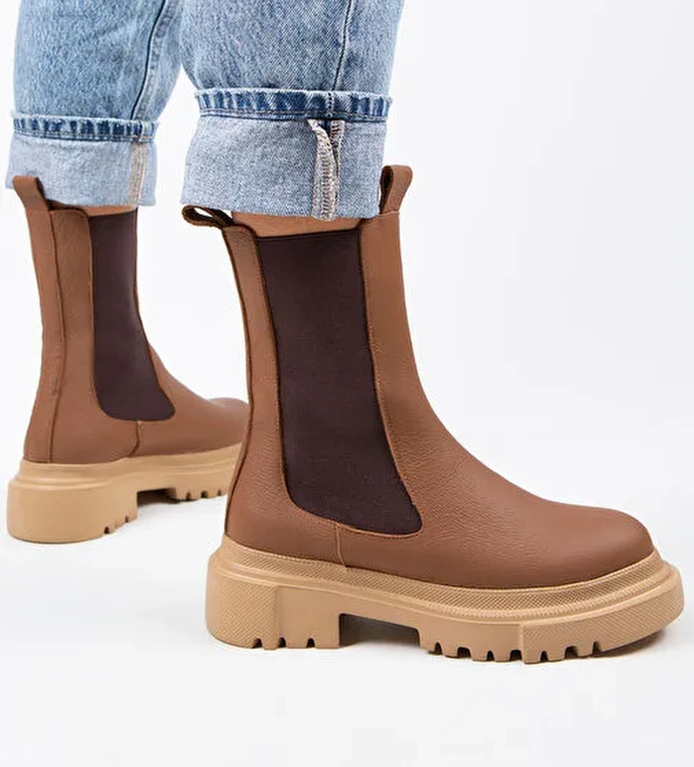 Manijero Gitana Kadın Hakiki Deri Çift Taraf Lastikli Taba Bot - Görsel 1