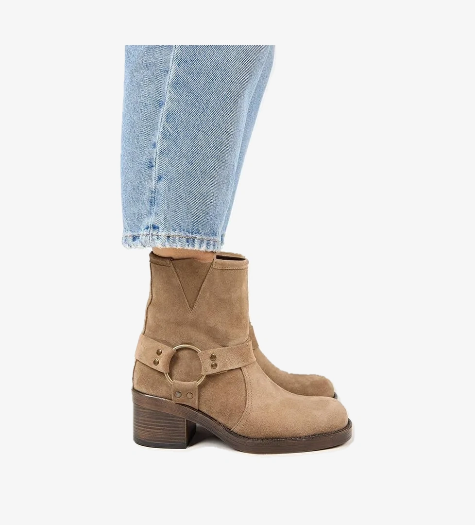 Manijero (Livia) Kadın Hakiki Deri Biker Vizon Bot - Görsel 1