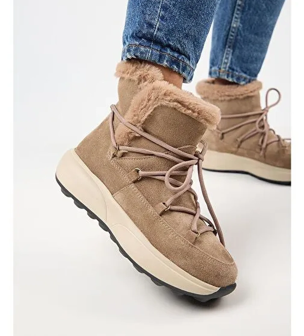 Manijero (Solon) Kadın Hakiki Deri İçi Kürklü Bağcıklı Vizon Bot - Görsel 1