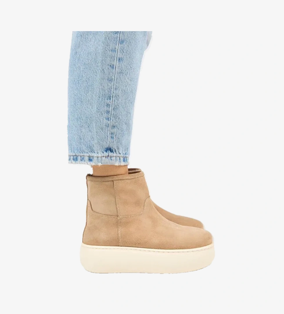 Manijero Gemma Kadın Hakiki Deri Düz İçi Kürklü Kum Bot - Görsel 1