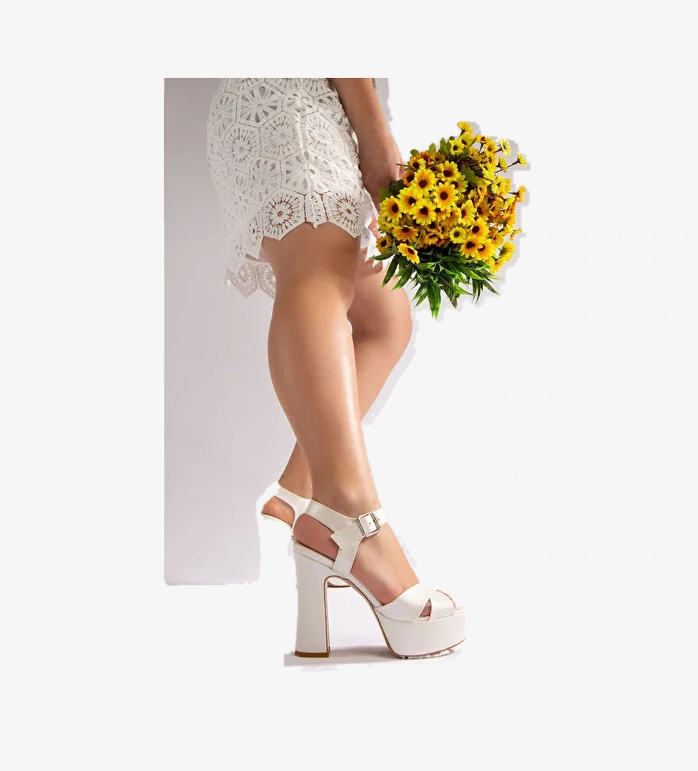 İsabella Kadın Gelinlik Platform Topuklu Abiye Ayakkabı Beyaz Sedef - Görsel 1