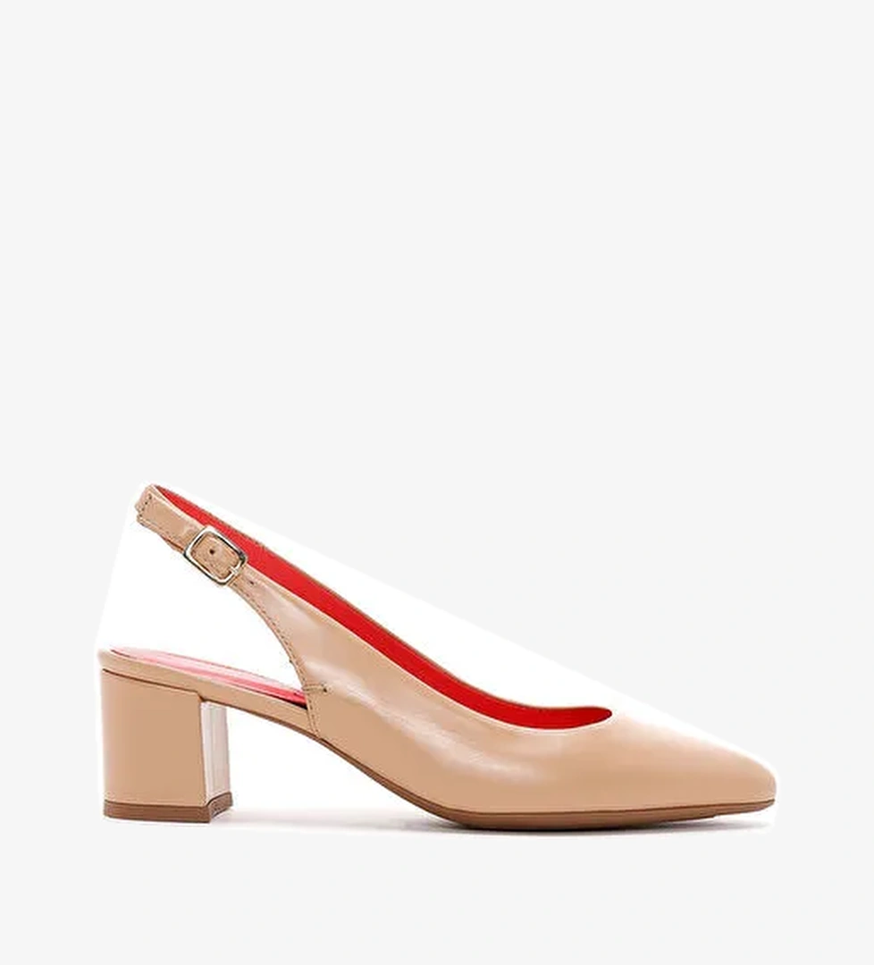 Derimod Derimod Gritti Kadın Bej Arkası Açık Kısa Kalın Topuklu Deri Ayakkabı 25SFD110018 Topuklu Ayakkabı | Boyner Bej - 1. görsel