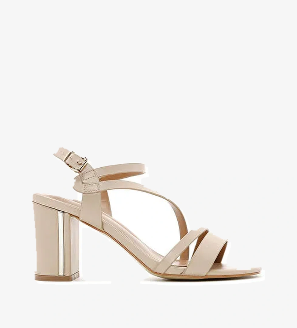 Kadın Bej Bilekten Bantlı Kalın Topuklu Sandalet 25SFE462118 - Görsel 1