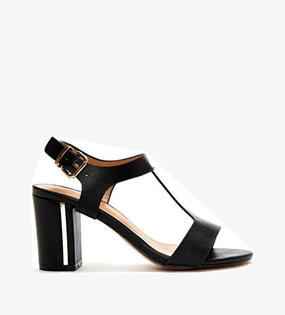 Kadın Siyah Bilekten Bantlı Kalın Topuklu Sandalet 25SFE462018 - Görsel 1