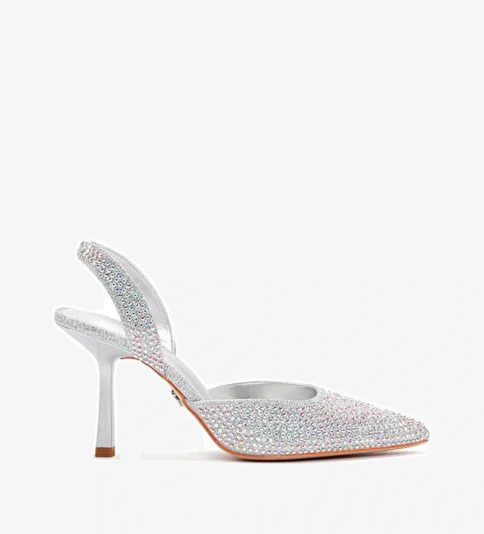 Derimod Derimod Gümüş Kadın Gri Taşlı Arkası Açık İnce Topuklu Ayakkabı 25SFE4914TS | Boyner Gümüş - 1. görsel