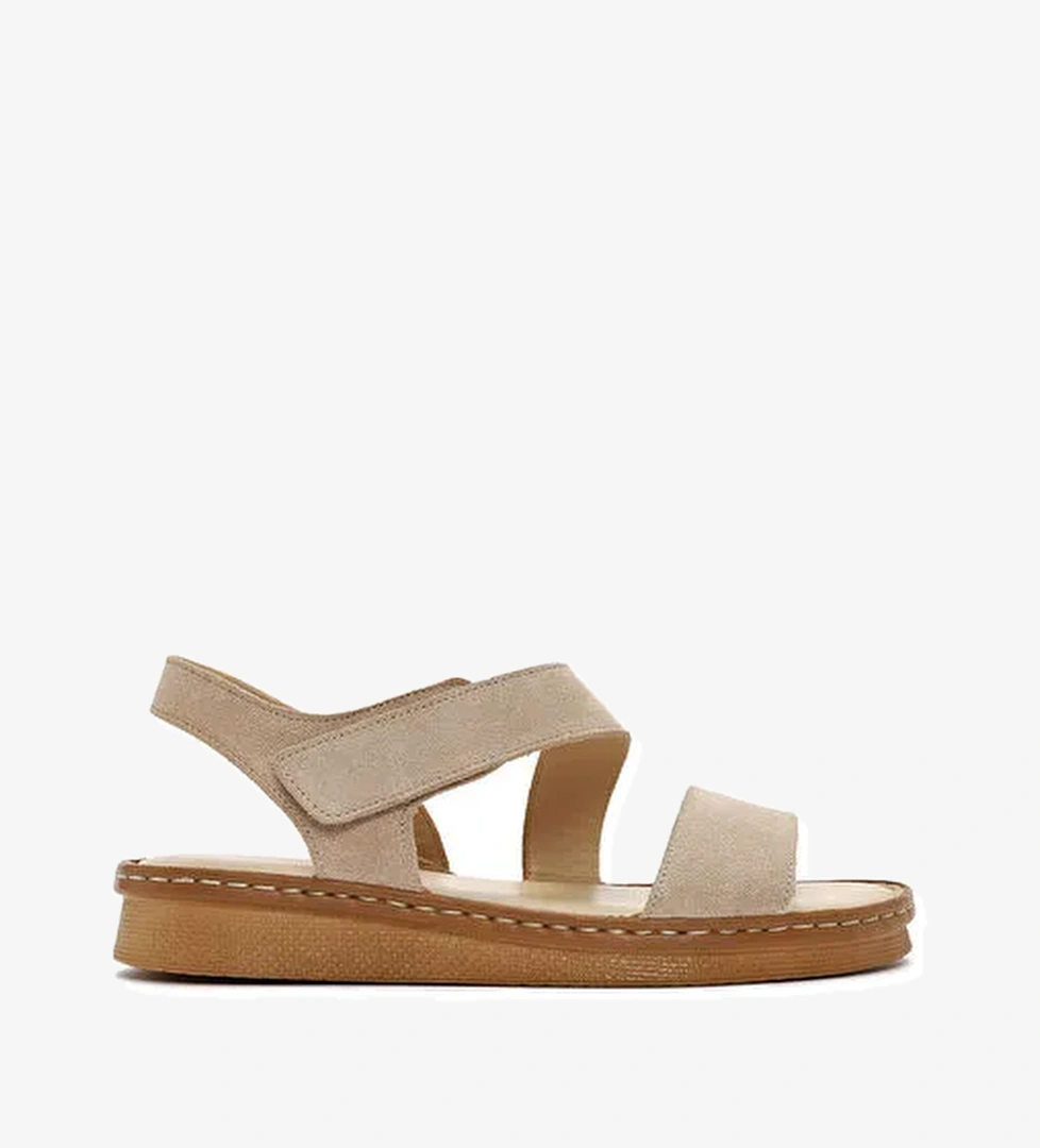 Kadın Bej Süet Deri Comfort Sandalet 25SFD340210 - Görsel 1