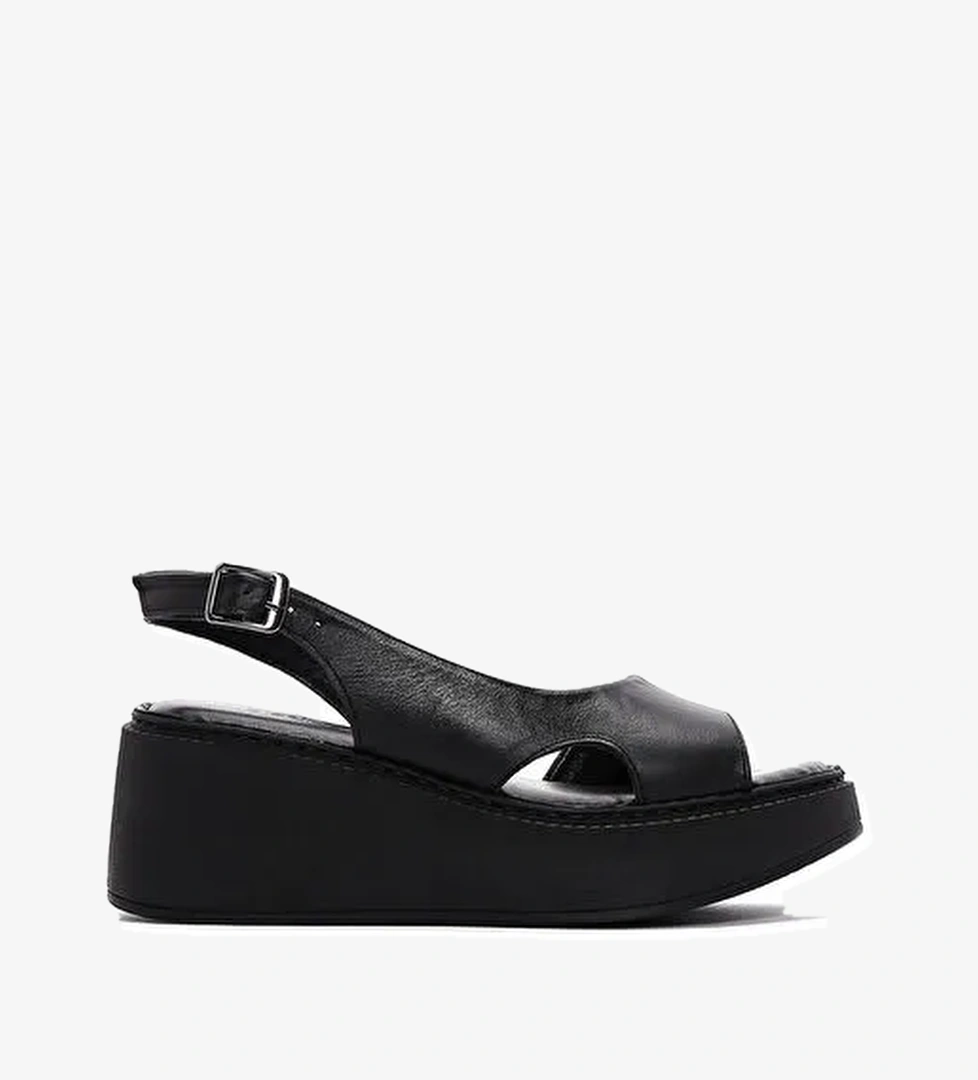 Derimod Derimod Kadın Siyah Kalın Tabanlı Deri Comfort Sandalet 25SFD340818 Sandalet & Terlik | Boyner Siyah - 1. görsel