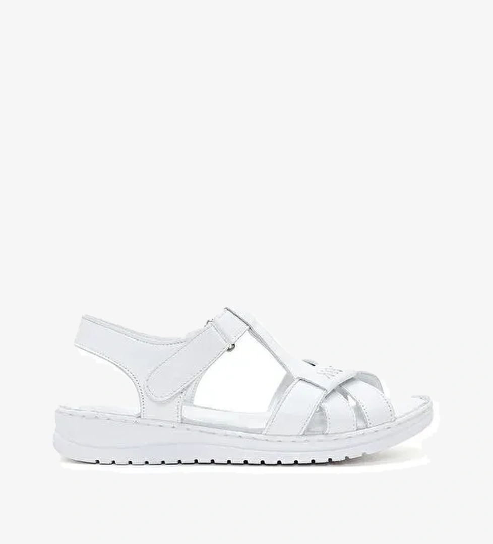 Kadın Beyaz Bantlı Deri Comfort Sandalet 25SFD340318 - Görsel 1