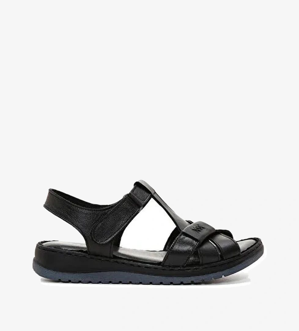 Kadın Siyah Bantlı Deri Comfort Sandalet 25SFD340318 - Görsel 1