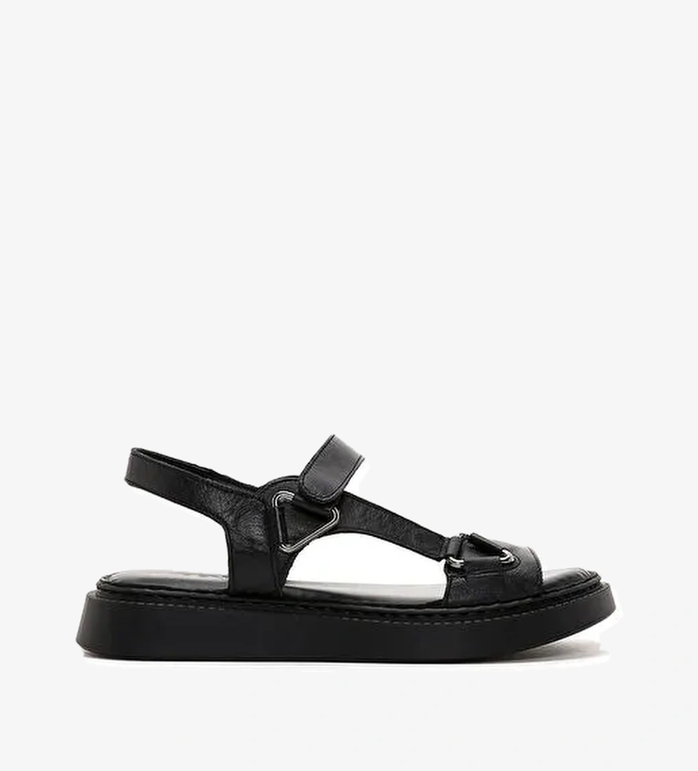 Kadın Siyah Deri Comfort Sandalet 25SFD340618 - Görsel 1
