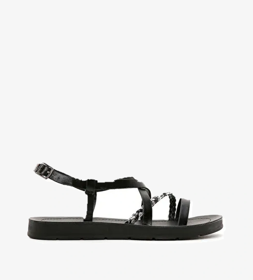 Kadın Siyah Örgü Detaylı Sandalet 25SFE461114 - Görsel 1