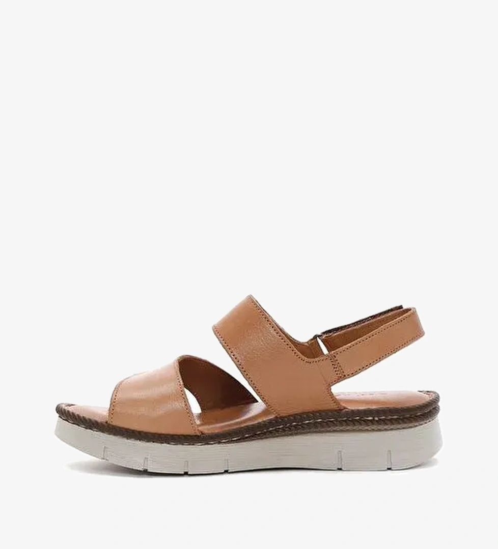 Kadın Taba Bilekten Bantlı Deri Comfort Sandalet 25SFD320418 - Görsel 1