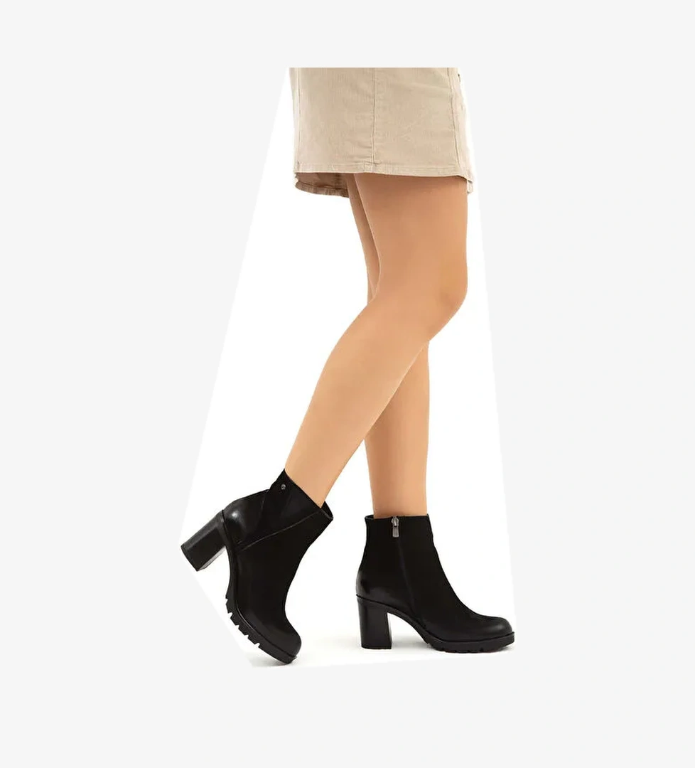 Tamer Tanca Kadın Hakiki Deri Siyah Nubuk Klasik Bot - Görsel 1