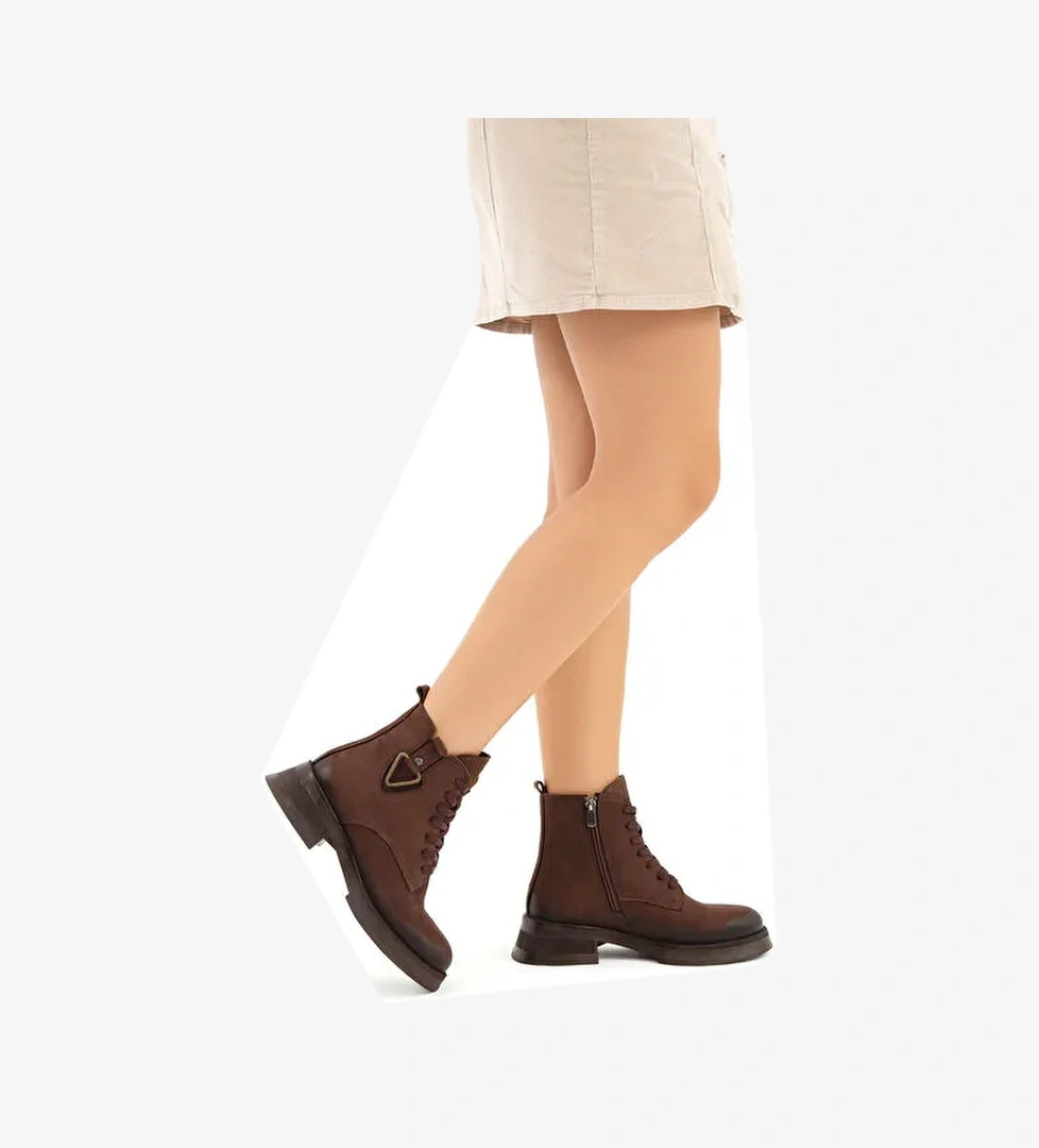 Tamer Tanca Kadın Hakiki Deri Kahverengi Nubuk Casual Bot - Görsel 1