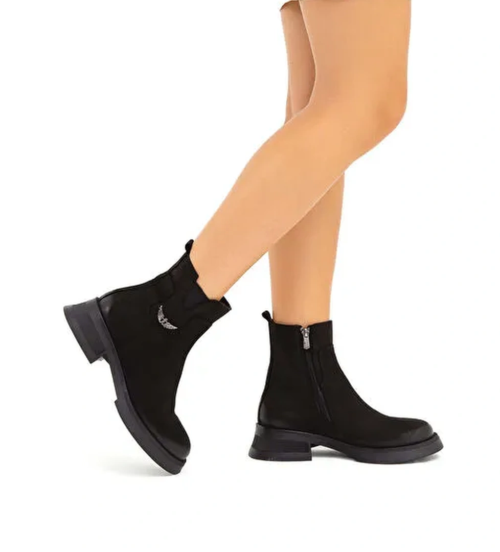 Tamer Tanca Kadın Hakiki Deri Siyah Nubuk Casual Bot - Görsel 1