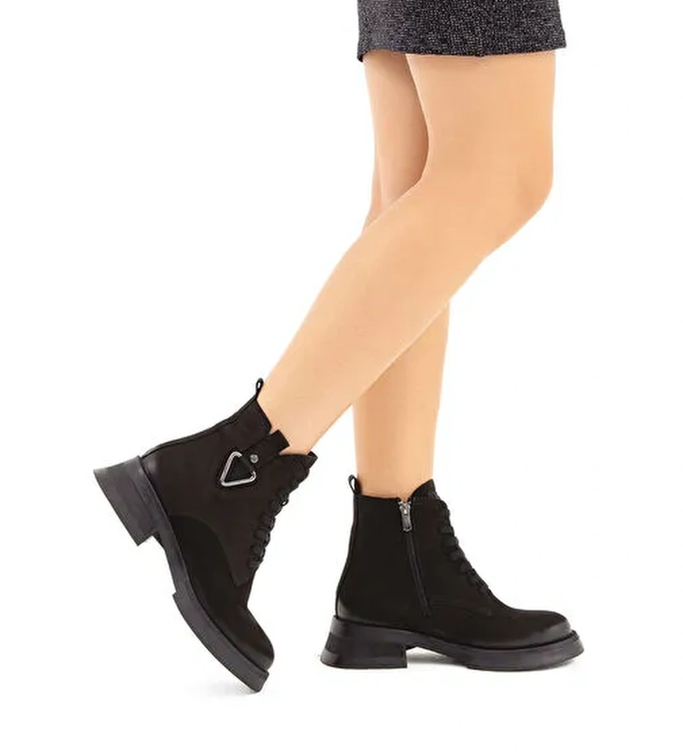 Tamer Tanca Kadın Hakiki Deri Siyah Nubuk Casual Bot - Görsel 1