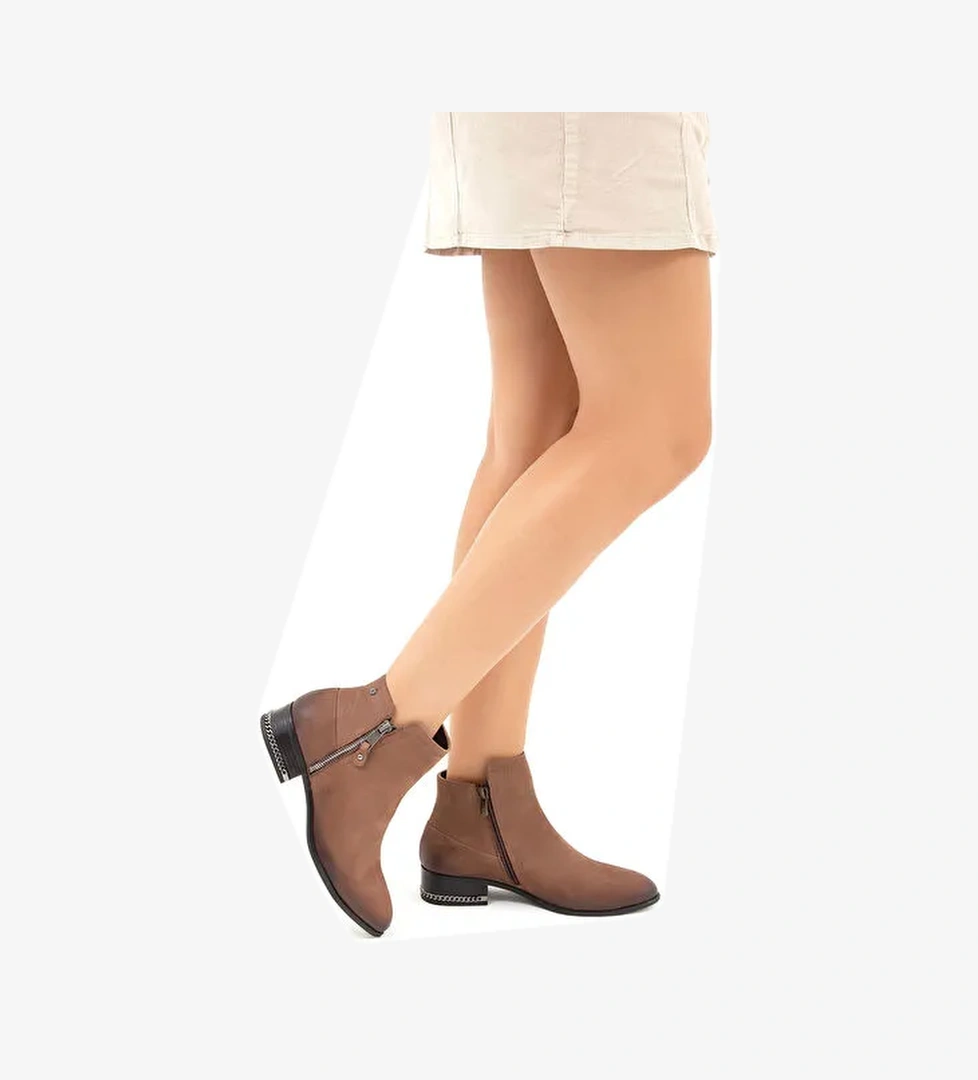 Tamer Tanca Kadın Hakiki Deri Bej Klasik Bot - Görsel 1