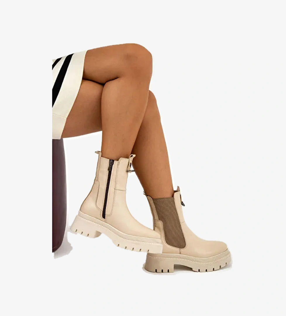 Tamer Tanca Kadın Hakiki Deri Bej Günlük Bot - Görsel 1