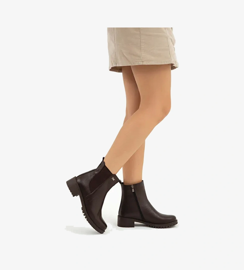 Tamer Tanca Kadın Hakiki Deri Kahverengi Floter Casual Bot - Görsel 1